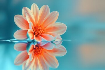Fototapeta premium A beautiful orange flower floating delicately on water reflection