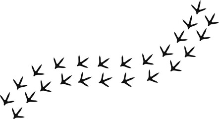 Bird Footprint Path Vector. A minimalistic black bird footprint trail forming a curved path on a white background. Ideal for nature-themed designs, patterns, and creative artwork