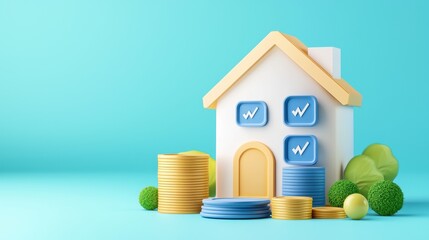 budget opportunity expansion real-estate growth concept. Model house with coins representing investment and financial growth.