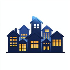 budget opportunity expansion real-estate growth concept. Colorful illustration of stylized houses with glowing windows.