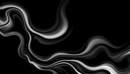 Black and white abstract poster design with liquid lines. White curves and wavy lines on dark black background. A4 size. Ideal for banner, flyer, invitation, cover, business card. Vector illustratio