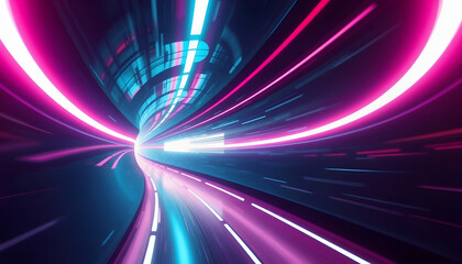 Abstract flight in retro neon hyper warp space in the tunnel 3d illustration , with white tonespng