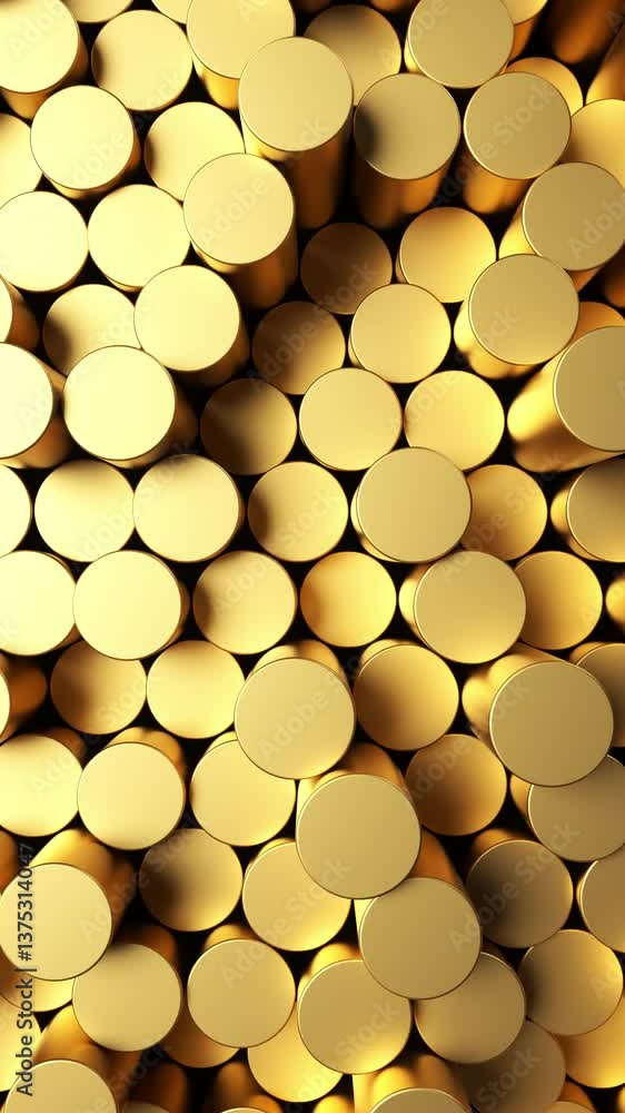 Poster round mosaic surface with random moving golden cylinders. abstract geometric background. 4k looped v