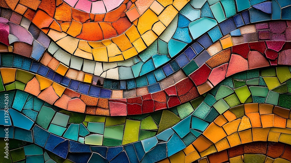 Poster Abstract Mosaic of Colors: An artistic rendering of a mosaic featuring a vibrant, dynamic array of colors, conveying visual rhythm and an expressive sense of depth. 