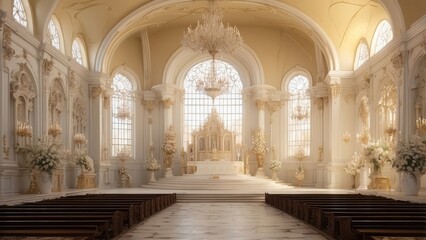 Obraz premium Interior view of a grand church featuring high,