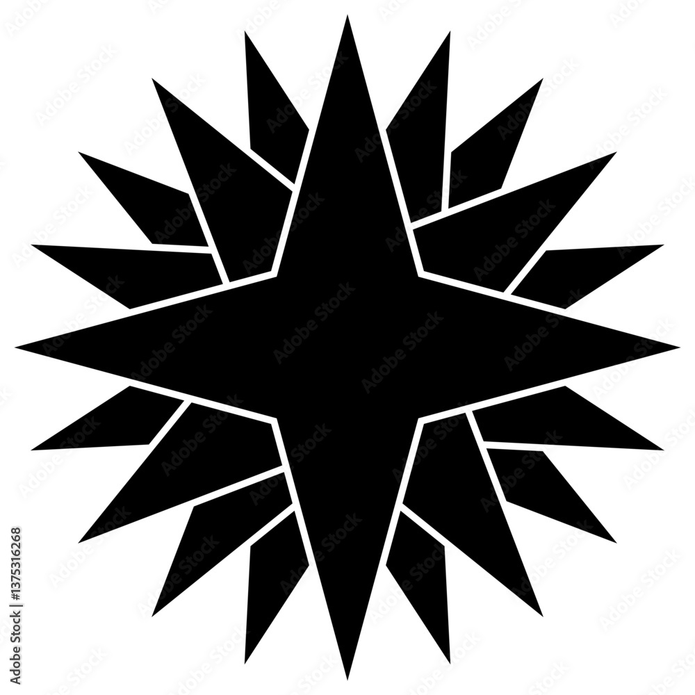 Poster bold geometric starburst black, striking abstract starburst symbol with sharp