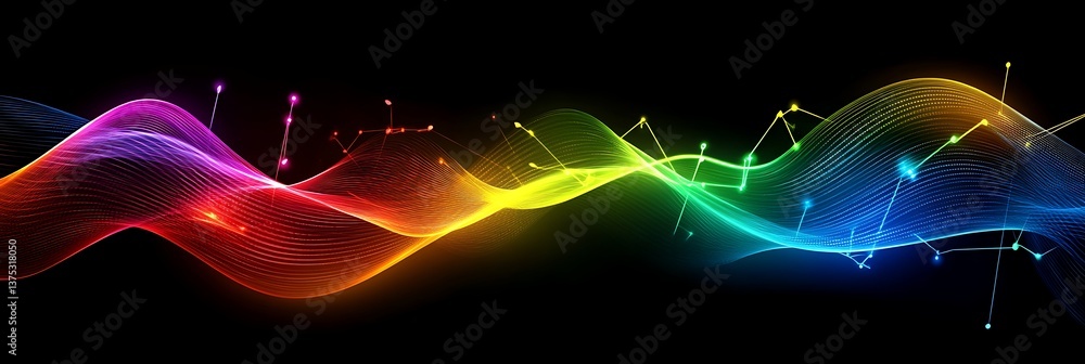 Poster abstract sound waves: a dynamic display of colorful sound waves dancing across a deep black expanse.
