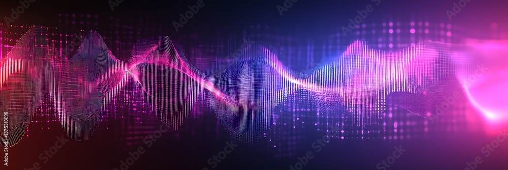 Poster digital sound waves: an abstract depiction of vibrant sound waves, pulsating with energy against a d