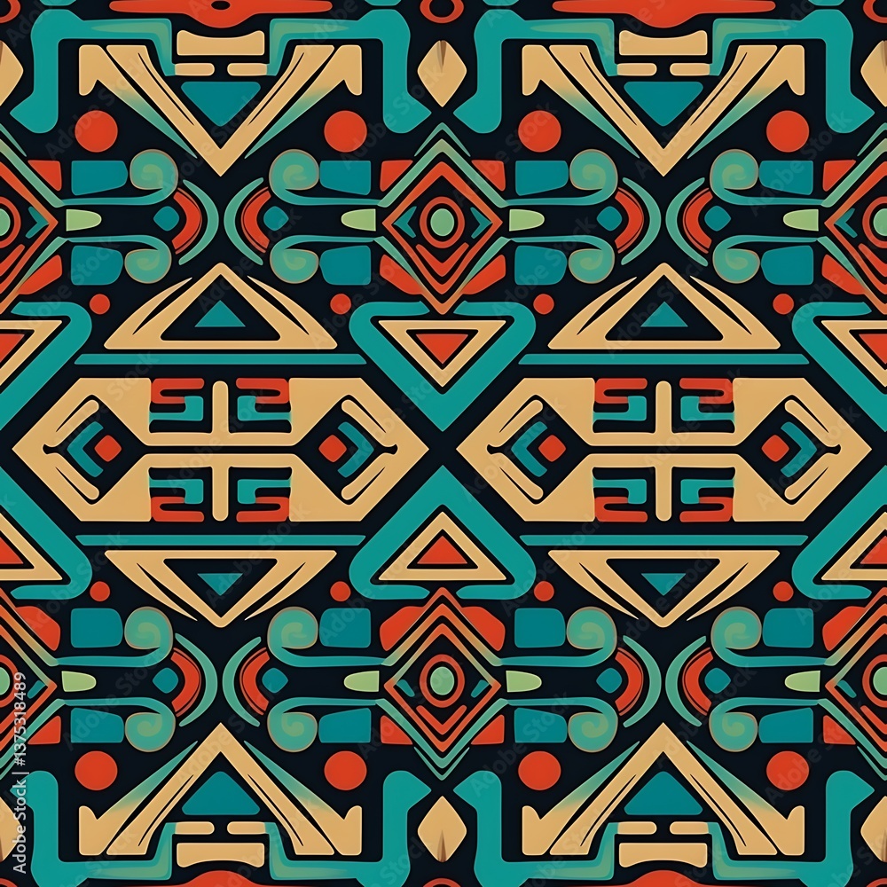 Aufkleber vibrant tribal patterns: this intricate and colorful design showcasing symmetrical patterns evokes a