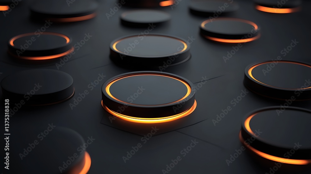 Poster abstract tech circles: a futuristic, high-tech composition featuring sleek, circular forms with glow