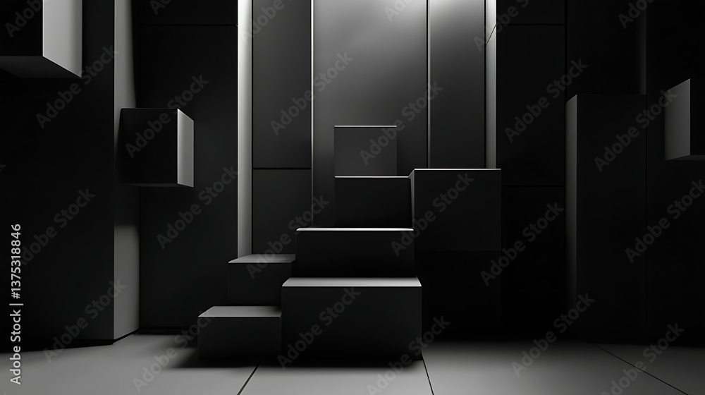 Poster shadow play: a monochrome display of architectural geometry, the scene bathed in ambient lighting th