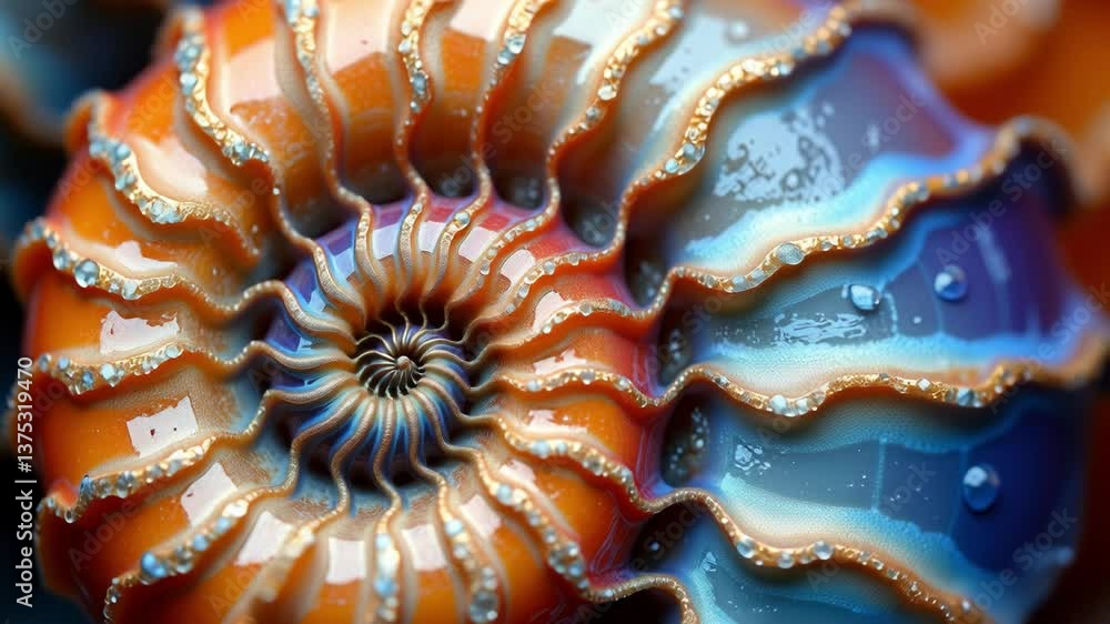 Poster Beautiful and Intricate Close-up of a Colorful Nautilus Shell with Spiraling Patterns and Soft Light Effects Captivating Nature Inspiration