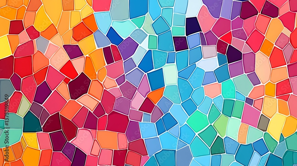 Poster colorful mosaic: a vibrant and captivating mosaic, composed of irregularly shaped tiles in a stunnin