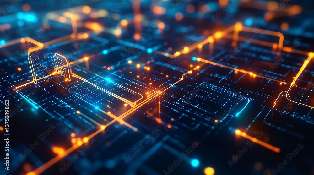 Aufkleber digital pathways: a captivating abstract representation of a circuit board, aglow with vibrant orang
