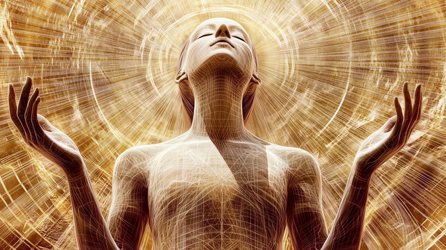 abstract devine genderless spiritual being with hands raised in prayer