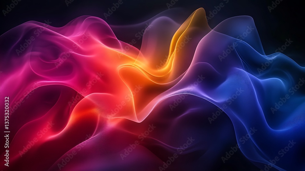 Poster colorful smoke art: a vivid display of color gradients and organic shapes that undulate across a dar