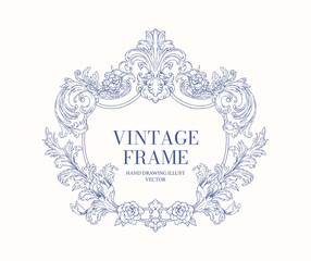 Vintage Floral Frame Hand Drawn Vector Illustration