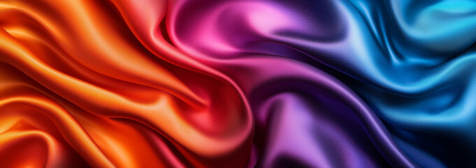 Obraz premium Luxurious satin fabric in vibrant orange, purple, and blue hues, creating smooth and flowing texture. rich colors blend beautifully, evoking elegance and sophistication