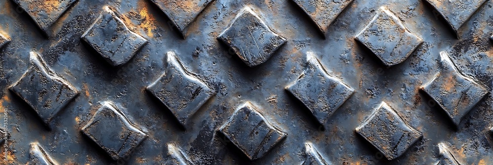 Poster metallic diamond texture: a macro photograph captures the rugged texture of a diamond-patterned meta