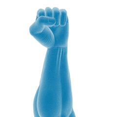Blue X-ray of a raised human arm.
