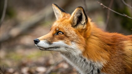 Obraz premium Striking Red Fox Portrait in Natural Woodland Setting