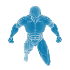 3D rendering of a muscular male body in motion