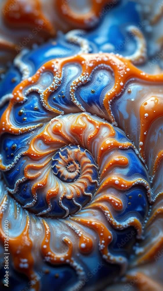 Poster Beautiful and Intricate Close-up of a Colorful Nautilus Shell with Spiraling Patterns and Soft Light Effects Captivating Nature Inspiration