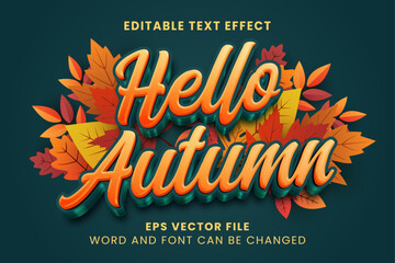 Hello autumn 3d editable vector text effect. Autumn season text style
