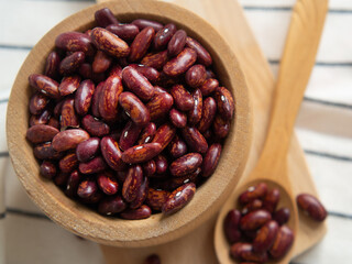 Red beans or red kidney bean in wooden bowl