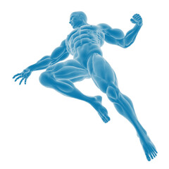Dynamic blue 3D model of a male figure in motion