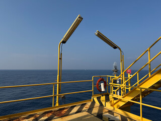 Oil and Gas Producing Slots at Offshore Platform, Oil and Gas Industry. Well, the head slot is on the platform or rig. Production and Explorer industry.	
