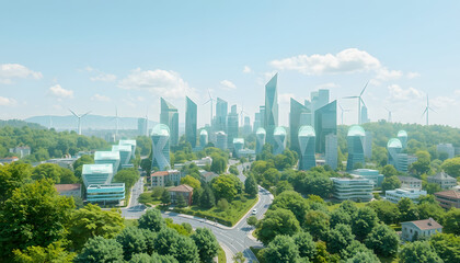 Obraz premium Smart city,Sustainable Living or eco friendly concepts.community design and environment.earth climate change,green energy generation. technology , with white tonespng