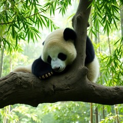 Obraz premium giant panda eating bamboo