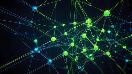 Neon Green & Blue Neural Network with Glowing Lines