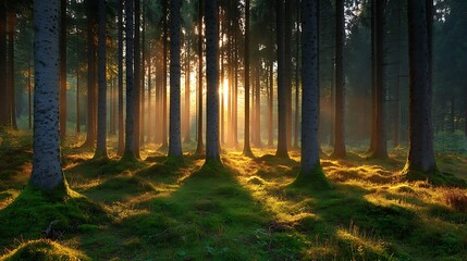 Obraz premium Sunrise in a Pine Forest