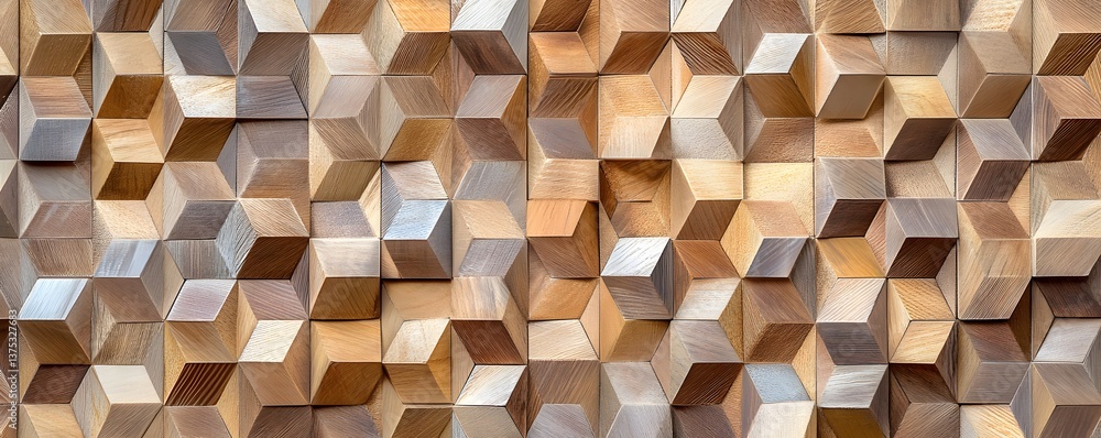 Poster a close-up view of a textured wooden wall featuring geometric patterns creating a modern aesthetic. 