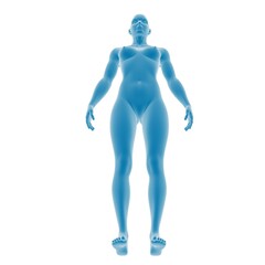 3D render of a human figure in blue monochrome.