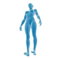 Stylized 3D rendering of a human figure in blue