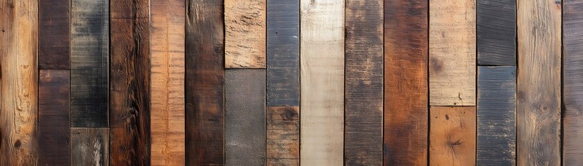 A collection of rustic wooden planks showcasing diverse textures and colors, perfect for backgrounds or design projects that emphasize natural elements and craftsmanship.