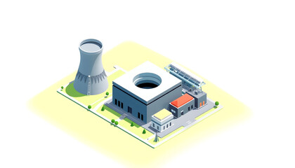 Fototapeta premium Vector isometric nuclear power plant icon , with white tonespng