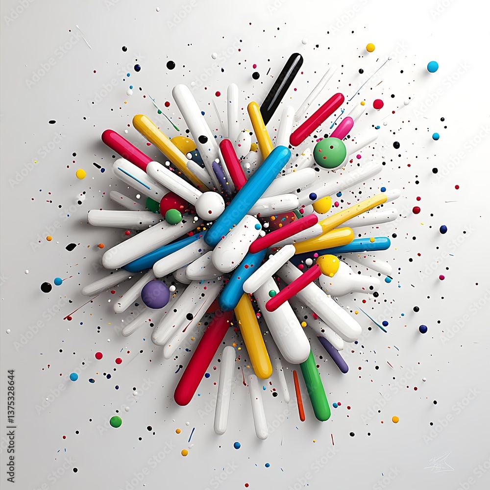 Poster abstract colorful 3d shape explosion on white background