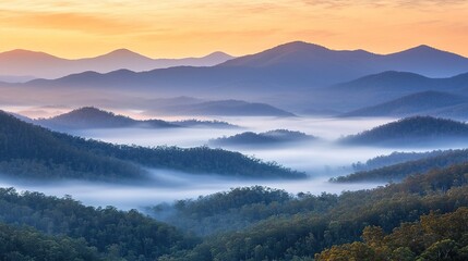 Misty mountain dawn adventure serene landscape gigapixel quality nature's beauty peaceful view
