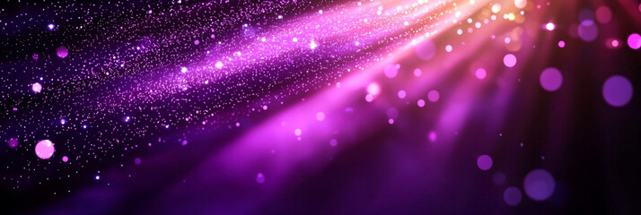 Abstract purple gradient background with sparkling lights and bokeh effects creates dreamy atmosphere. This vibrant design is perfect for various creative projects