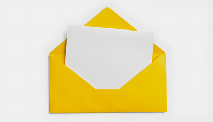 A blank sheet of white paper in a yellow envelope, a copy space template , with white tonespng
