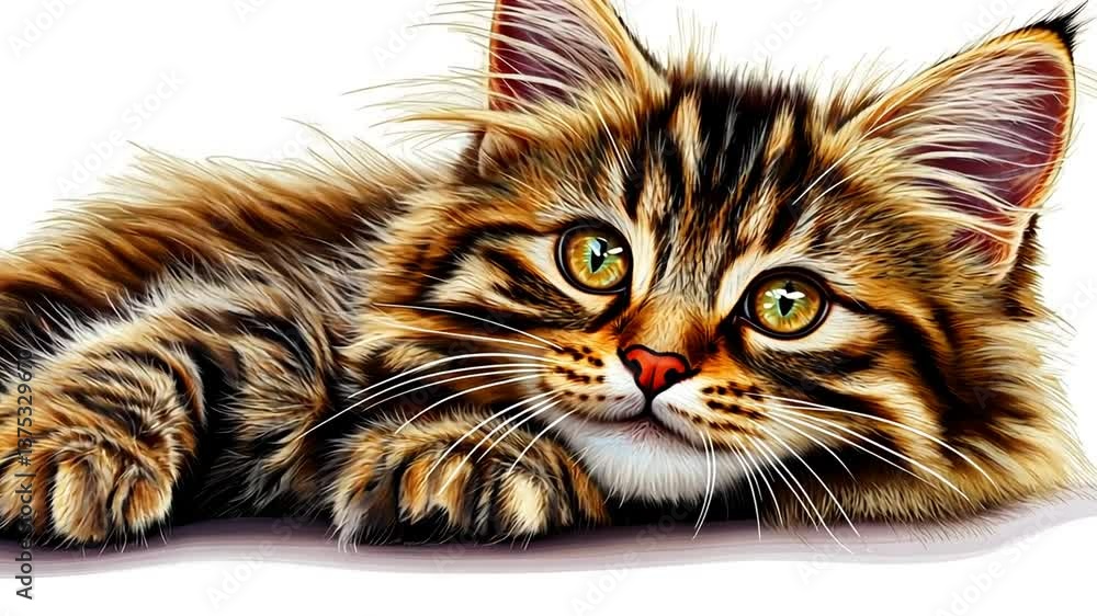 Poster fluffy cat lounging with bright eyes and fur patterns generative ai