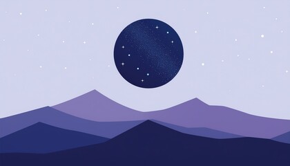 Obraz premium minimalism, abstract illustration of mountains and a milky way