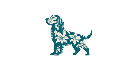 Fototapeta premium Elegant Floral Dog Silhouette Teal and White Canine Design