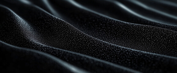 Naklejka premium Smooth black fabric with droplets reflecting light, creating serene atmosphere. gentle waves and textures evoke sense of calm and elegance