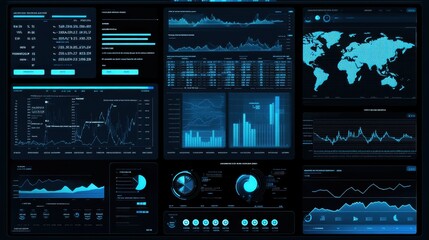 A financial report dashboard displaying stock performance and business insights in blue.