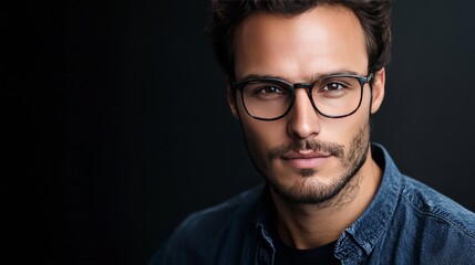 Obraz premium A portrait of a handsome man wearing glasses, gazing directly at the camera.